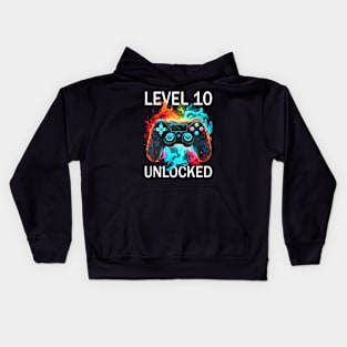 Kids Level 10  Video  Retro 10th Birthday Game Kids Hoodie